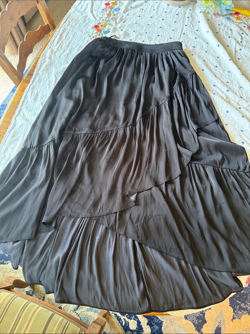 White House Black Market Black Layered Ruffle Maxi Skirt